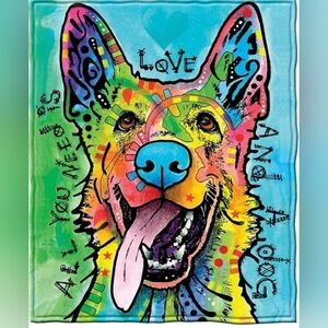 Dean Russo German Shepherd Fleece Throw Blanket – Colorful Dog Design, 50” x 60”